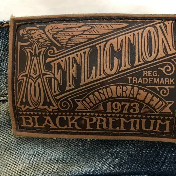 Affliction Black Premium Cooper Jeans Men 34x26 Blue Mid Rise Distressed Biker